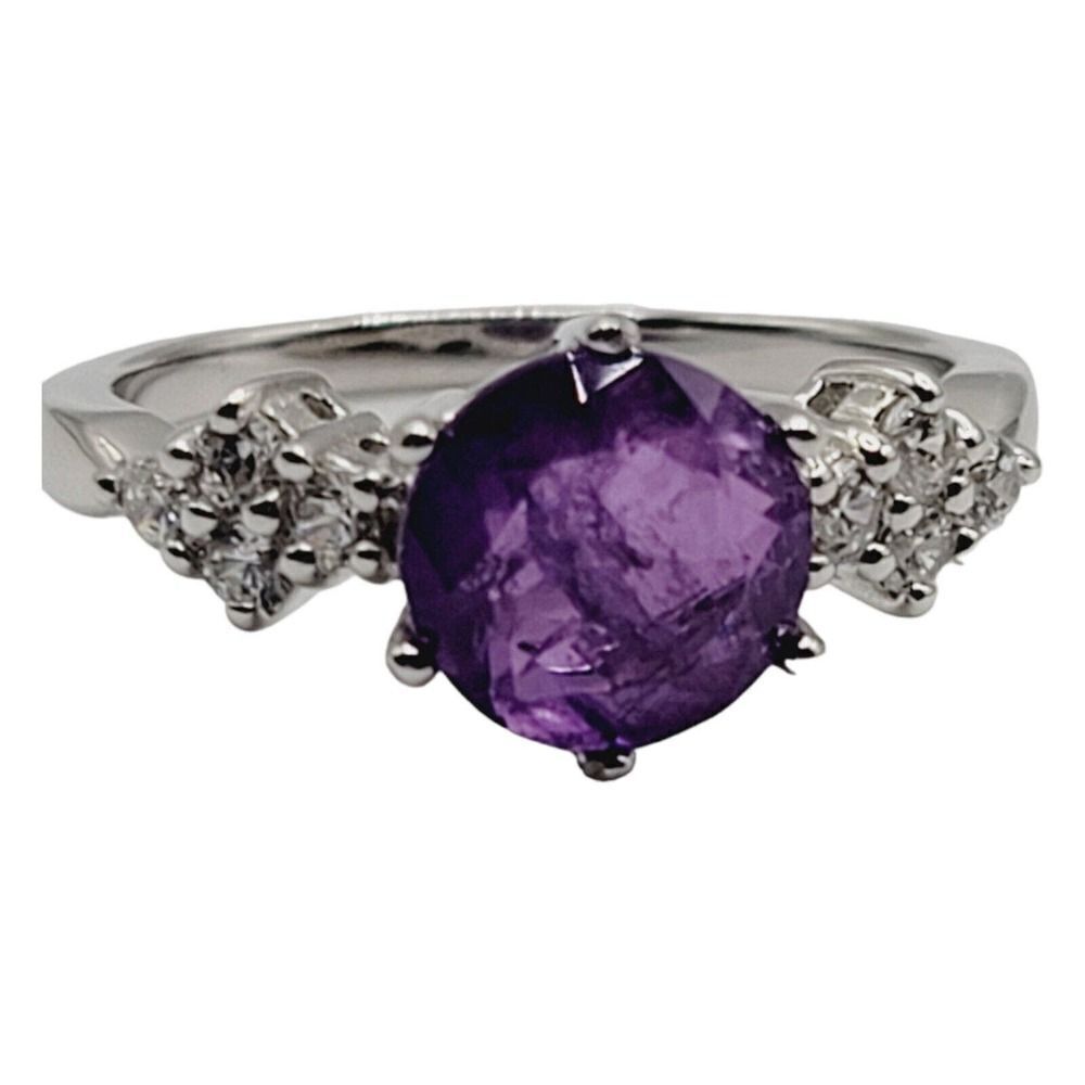 Beautiful 925 Sterling Silver Ring Purple And Clear CZ Cubiz Zirconia Size 7